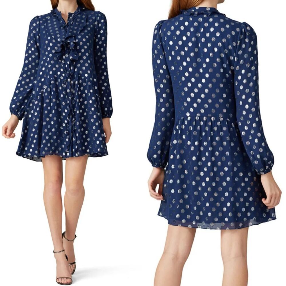 Saloni Tilly Metallic Fil Coupé Silk-blend Georgette Mini Dress In Navy